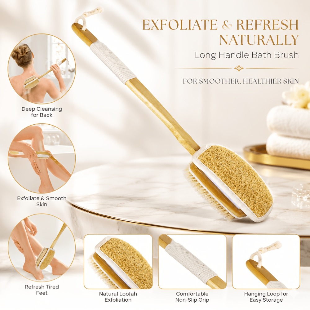 Wood Long Handle Bath Brush Na - Body Loofah Natural review and price